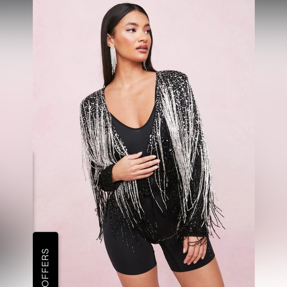 Nasty Gal Tassel Beaded Metallic Jacket